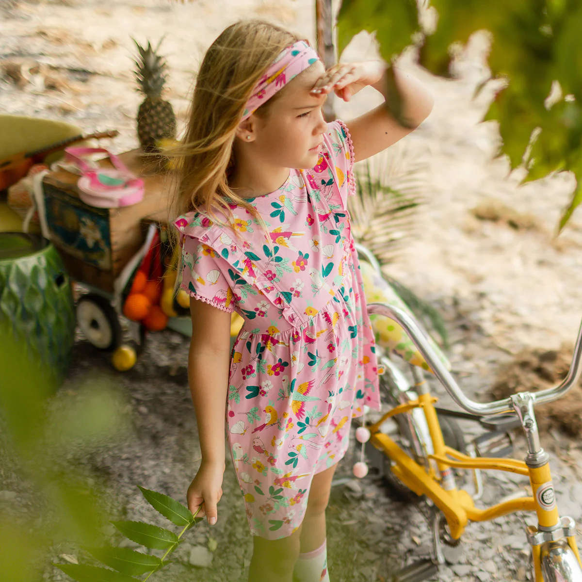 Robe rose à motifs tropicaux, enfant - Image 4