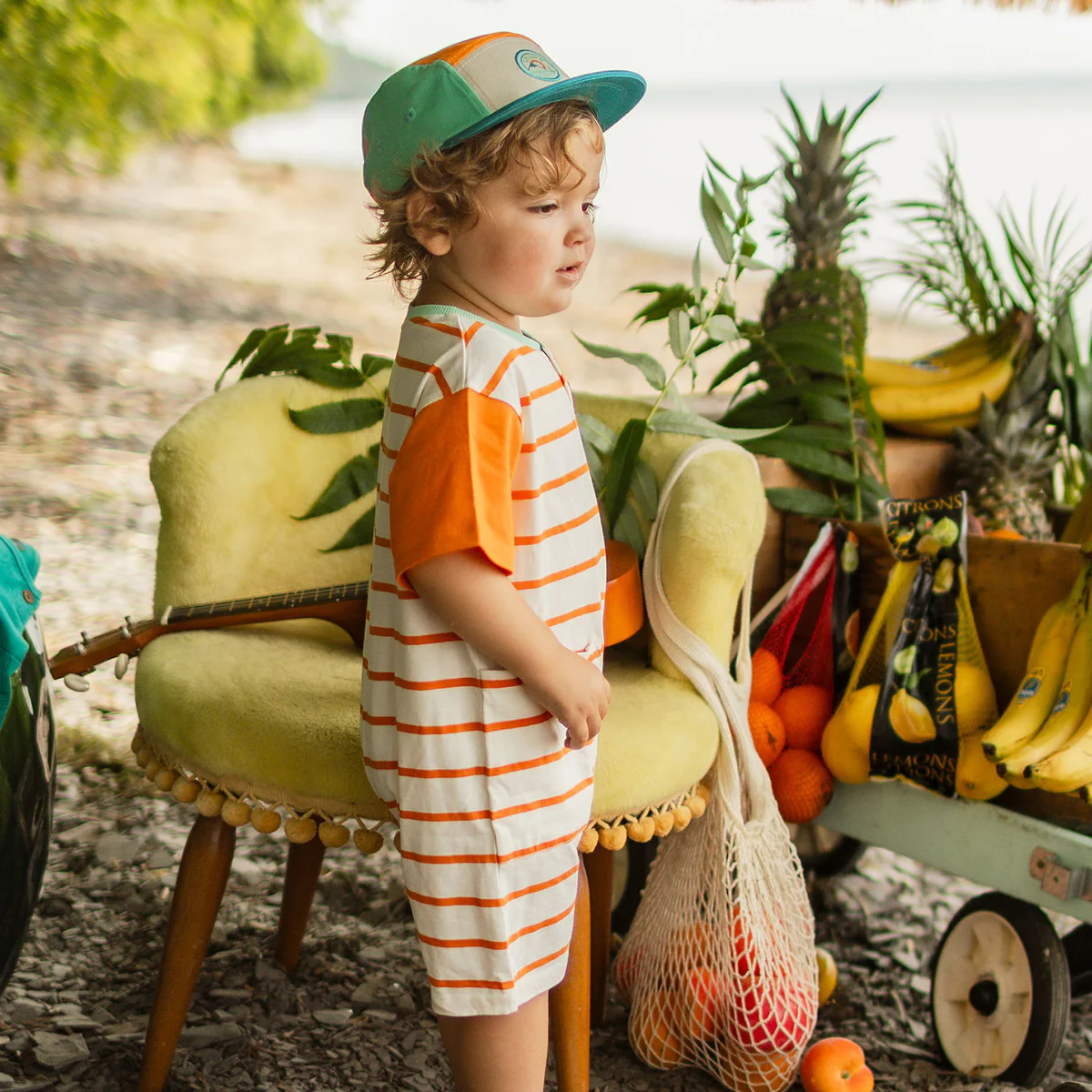 Barboteuse crème à rayures orange, bébé - Image 3