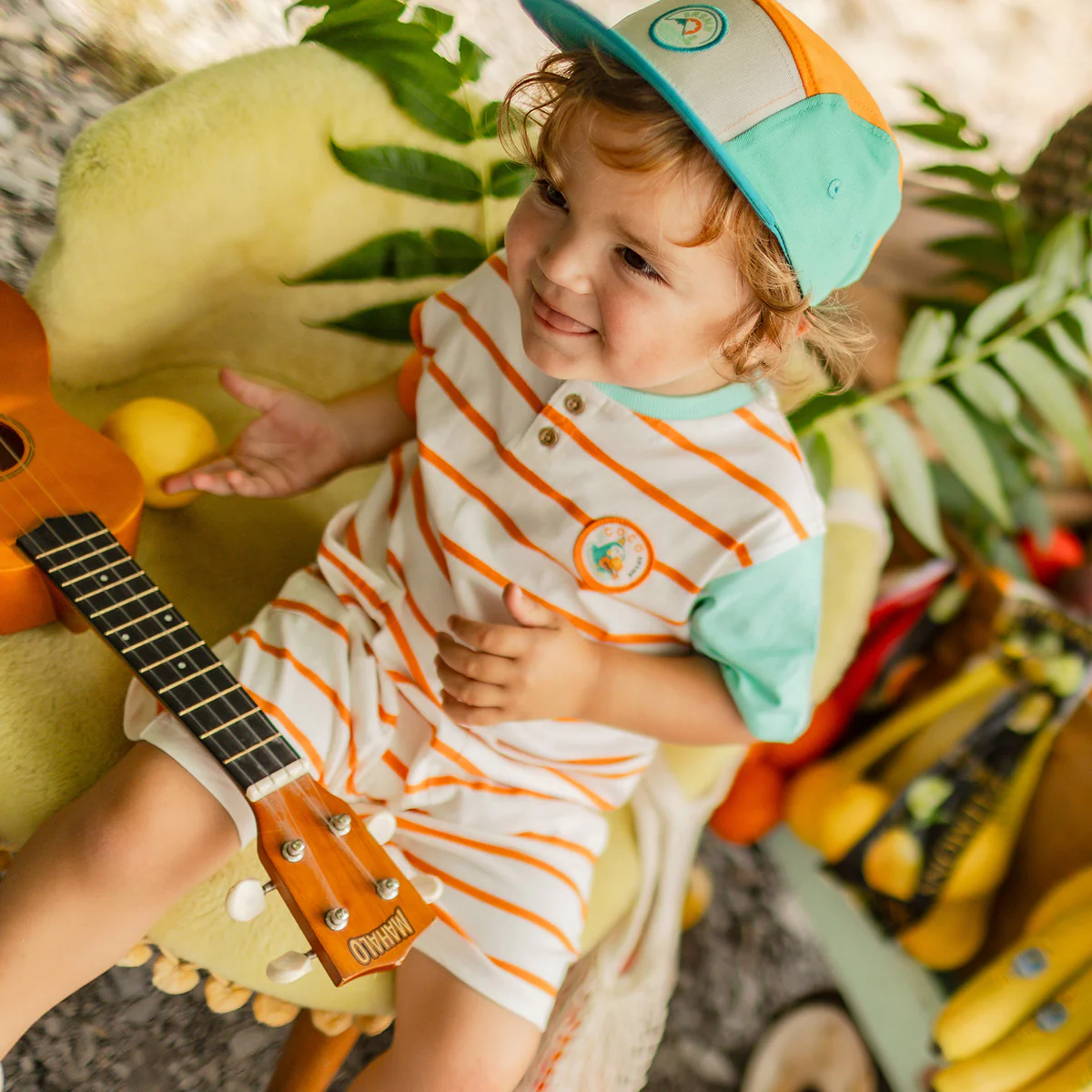 Barboteuse crème à rayures orange, bébé - Image 4