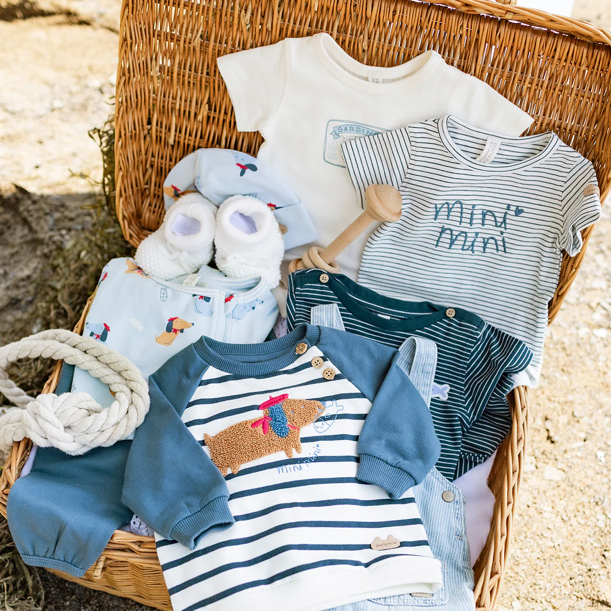 Cache-couche bleu et crème à rayures, naissance - Image 3