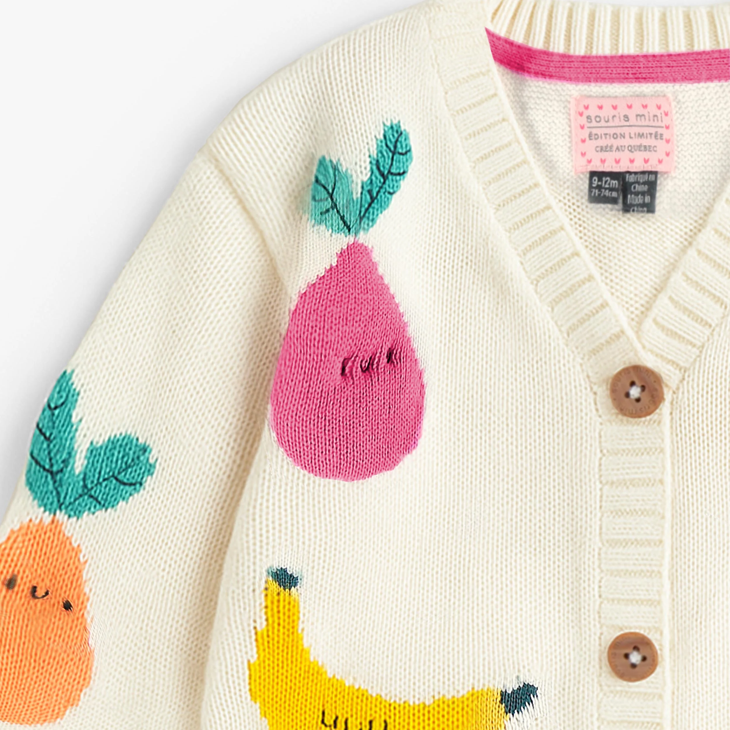 Cardigan crème en tricot avec motifs de fruits, bébé - Image 9