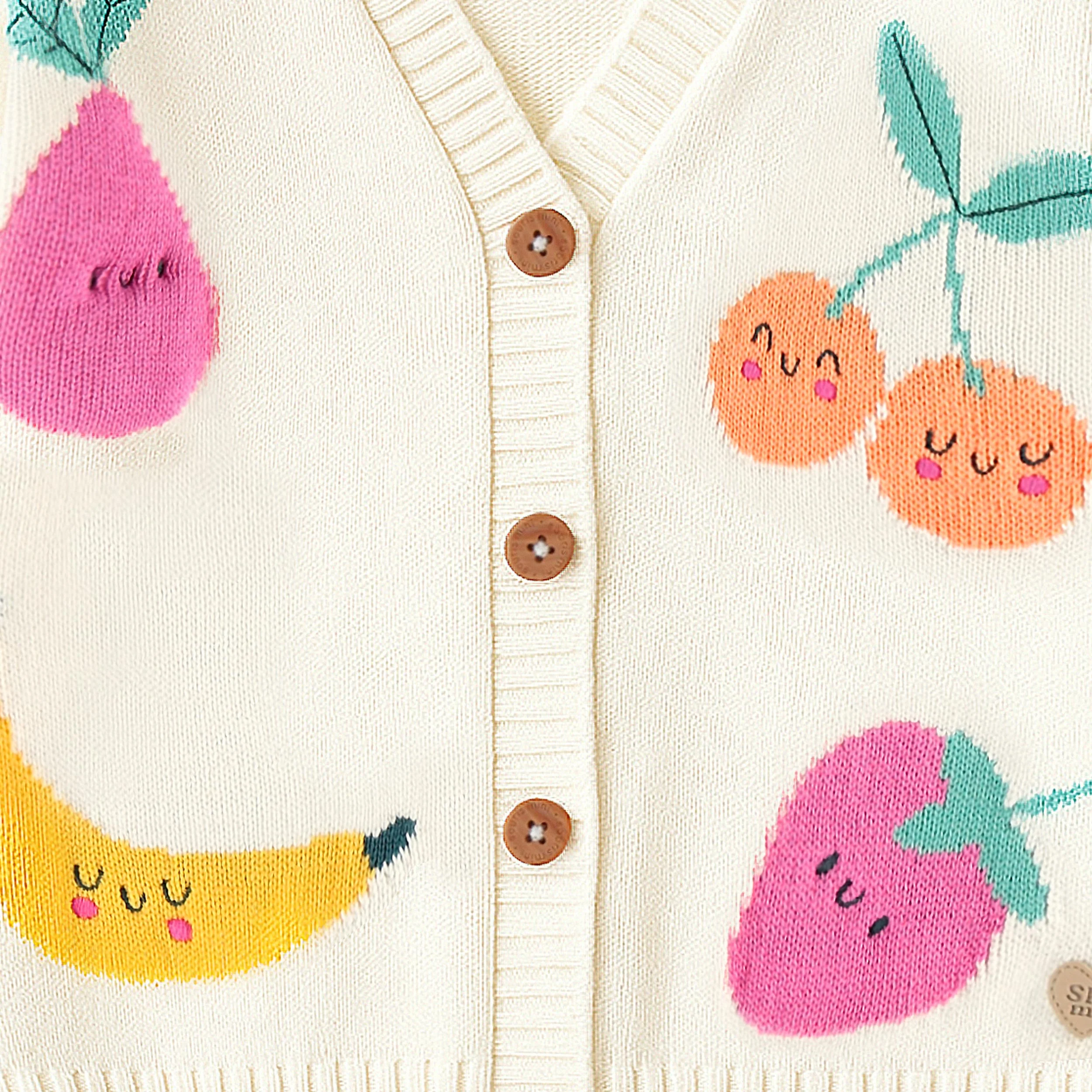 Cardigan crème en tricot avec motifs de fruits, enfant - Image 4