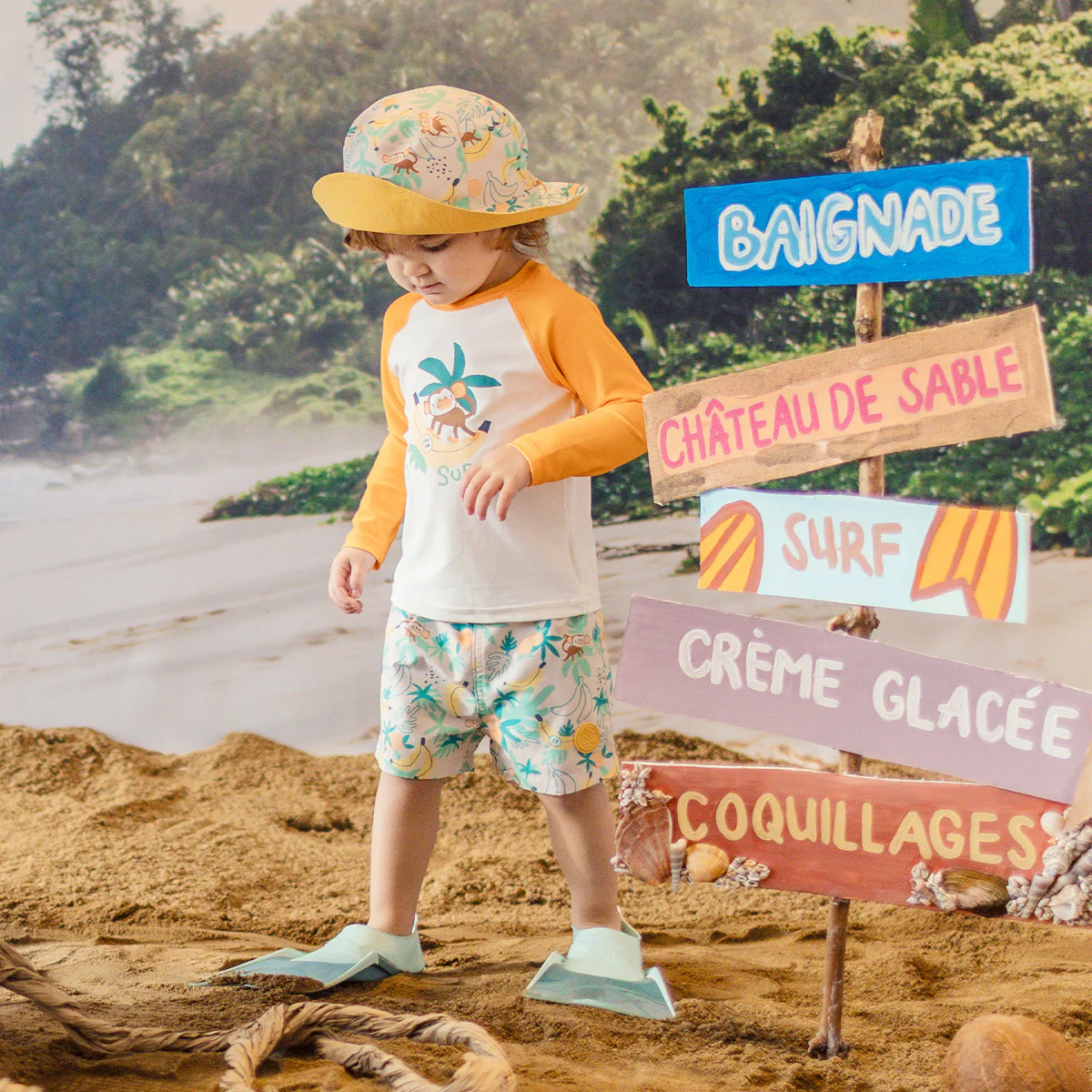 Chapeau de soleil réversible beige à motifs tropicaux, bébé - Image 4