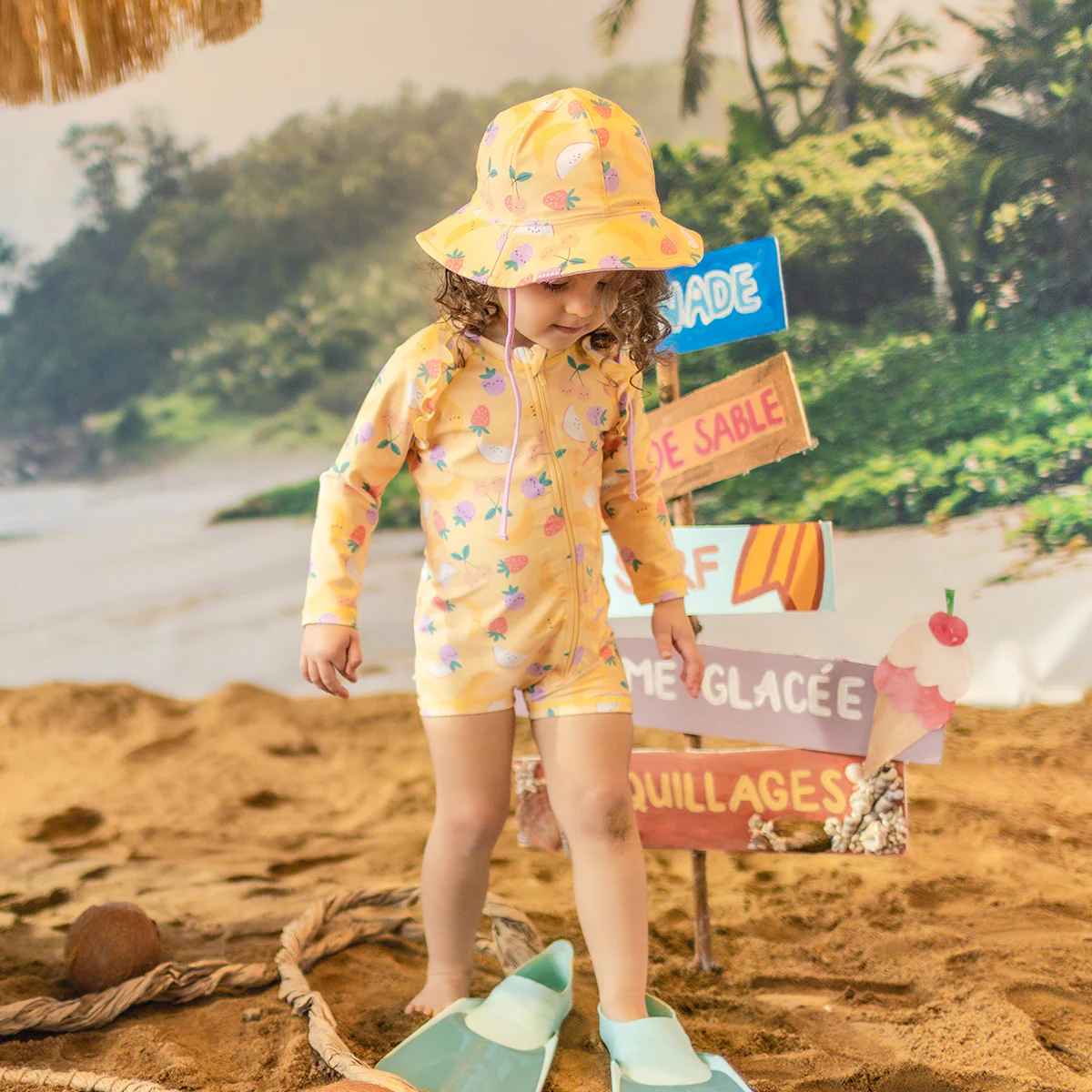 Chapeau de soleil réversible jaune à motifs fruités, bébé - Image 3