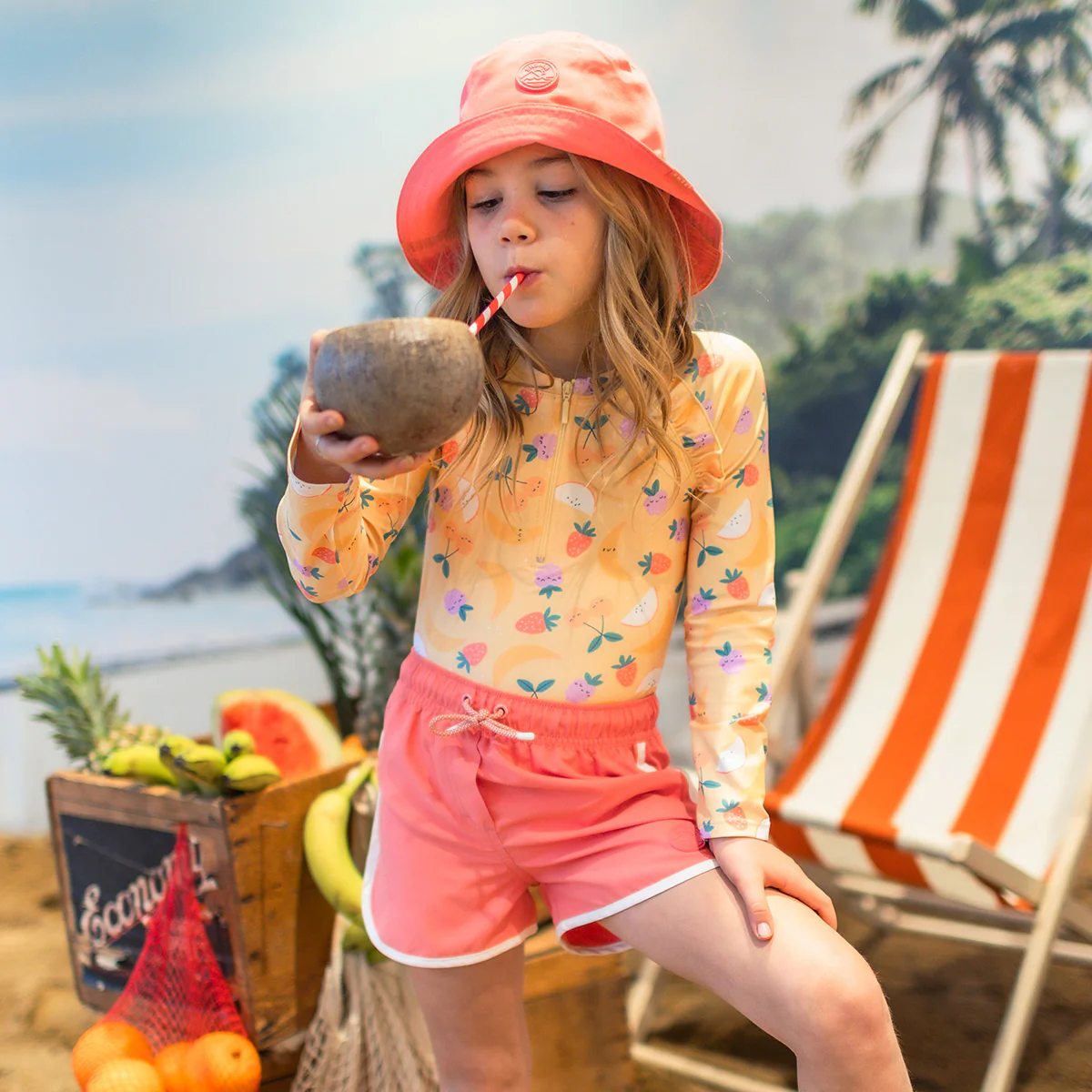 Chapeau de soleil rose corail, enfant - Image 4