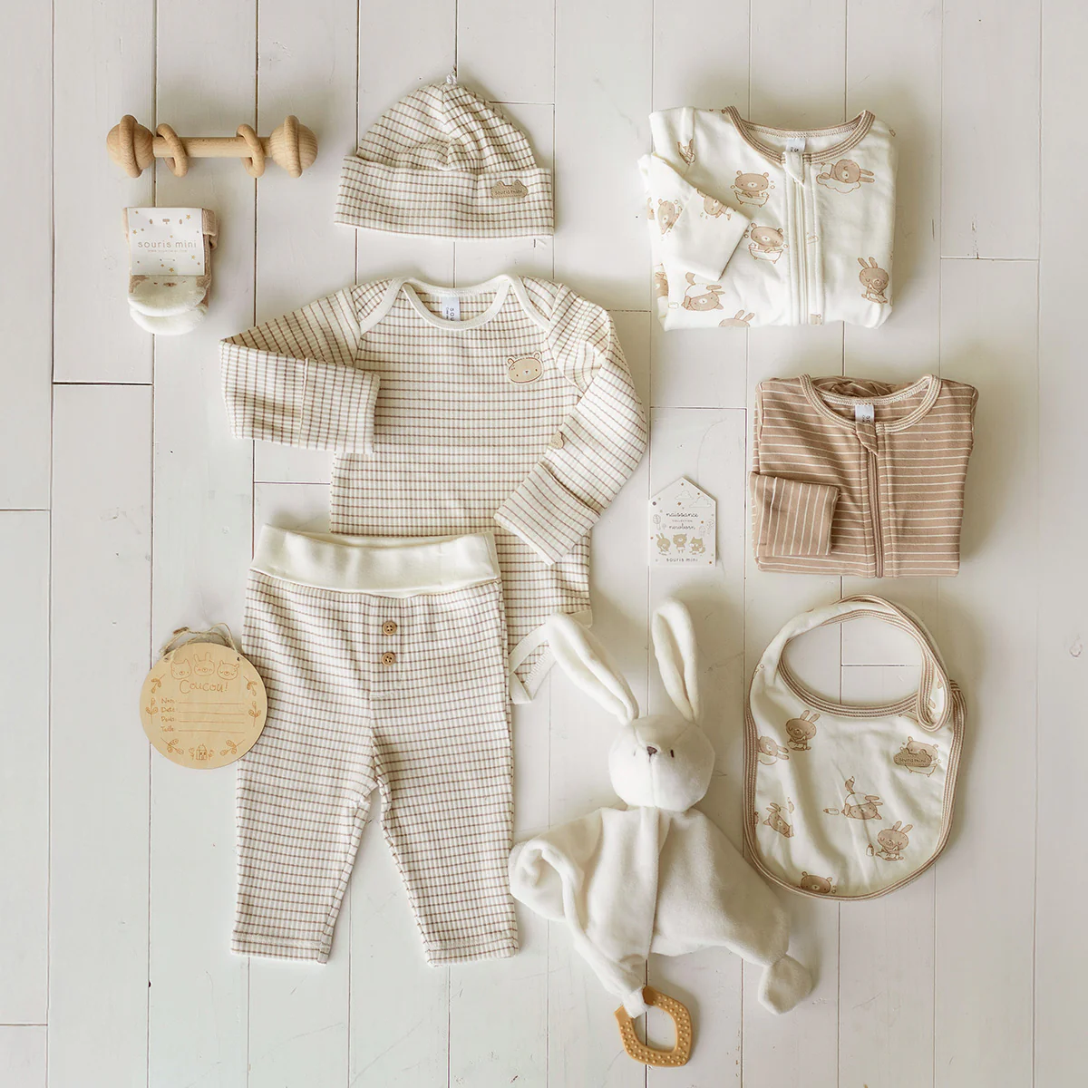 Coffret cadeau crème et beige « Le Signature » (11 pièces), naissance - Image 3