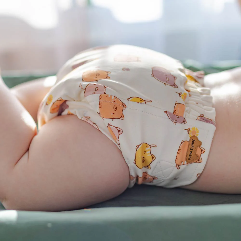 Couche réutilisable ultramince crème à motif de chats, bébé - Image 3