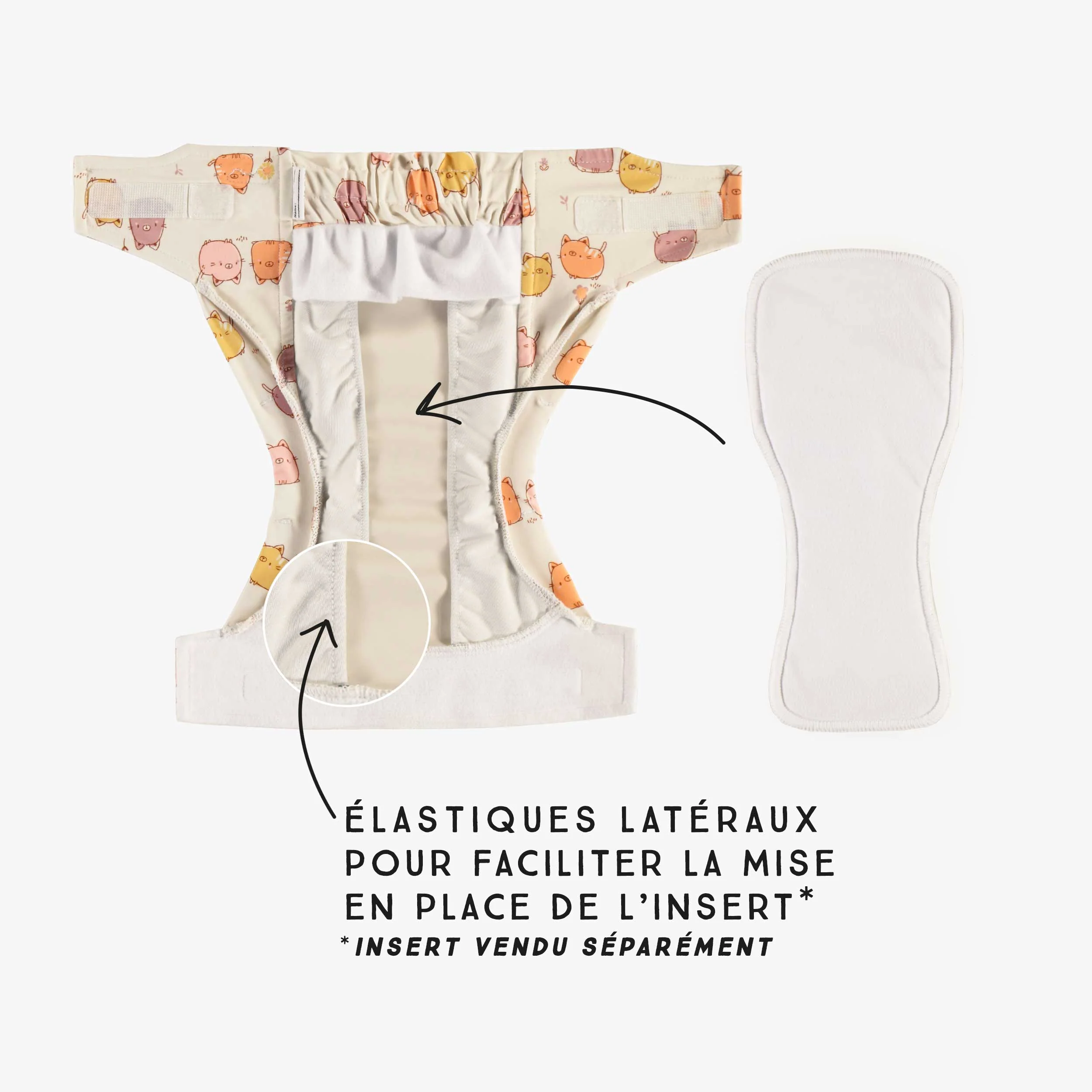 Couche réutilisable ultramince crème à motif de chats, bébé - Image 8