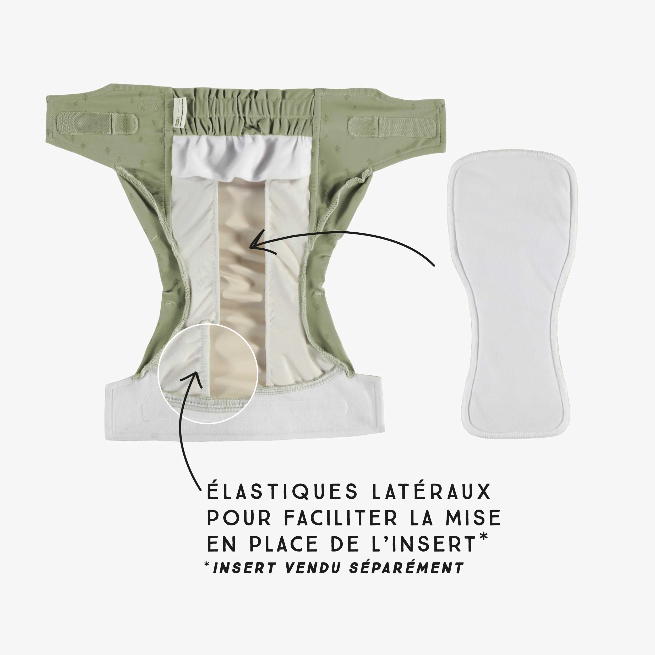 Couche réutilisable ultramince vert sauge à motif de flèches, bébé - Image 5