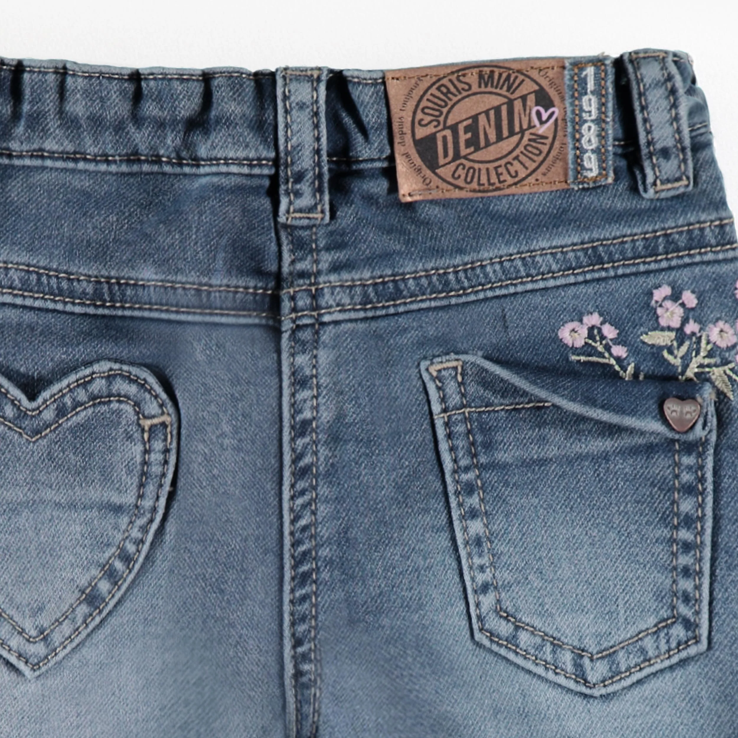 Jean bleu avec broderies florales, bébé - Image 4