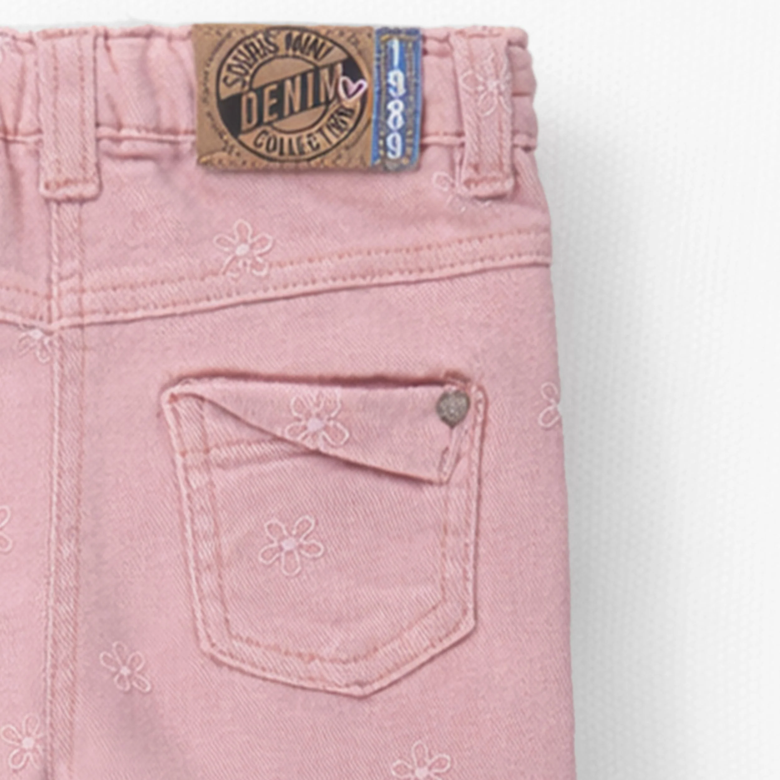 Jean rose avec broderies de fleurs, bébé - Image 3