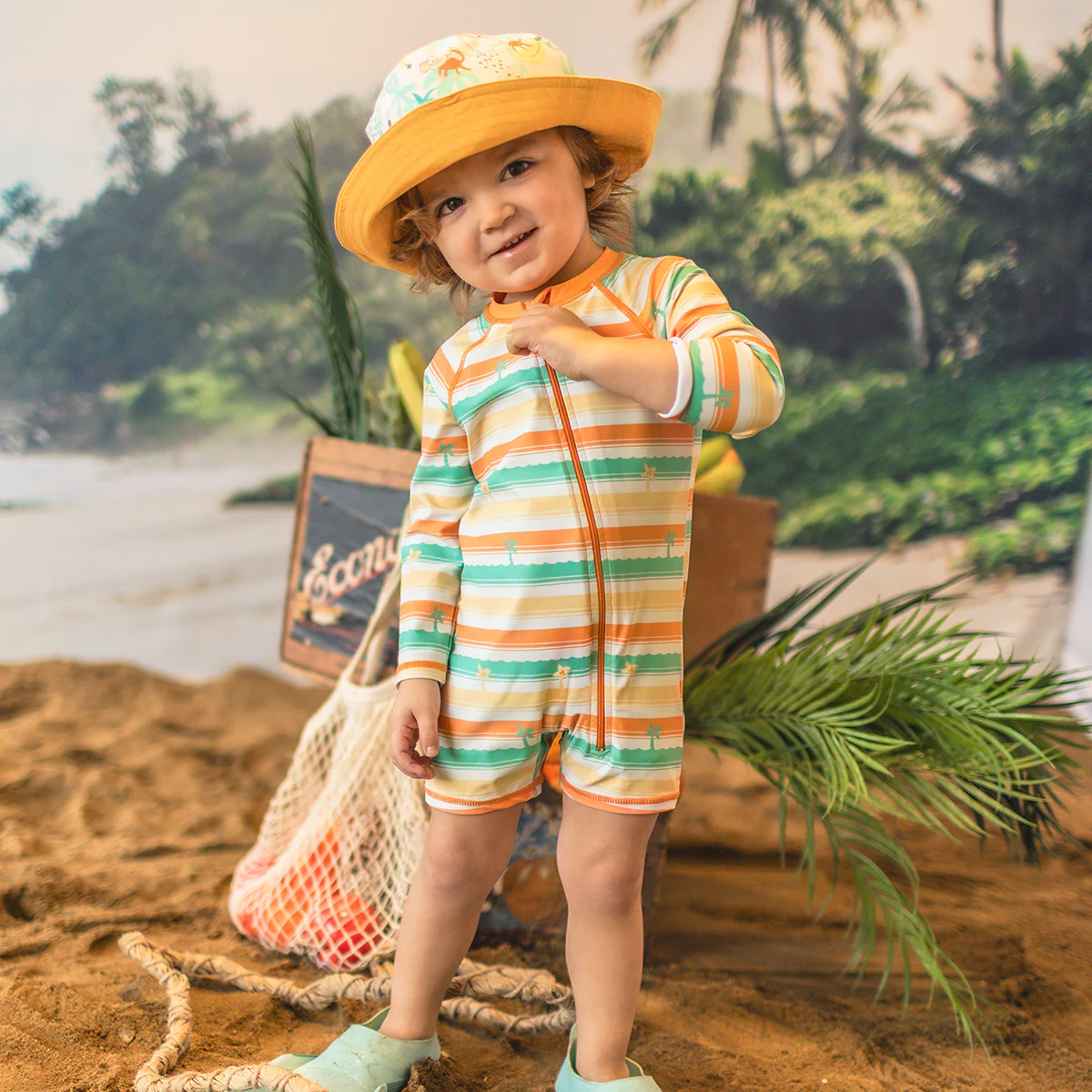 Chapeau de soleil réversible beige à motifs tropicaux, bébé - Image 5