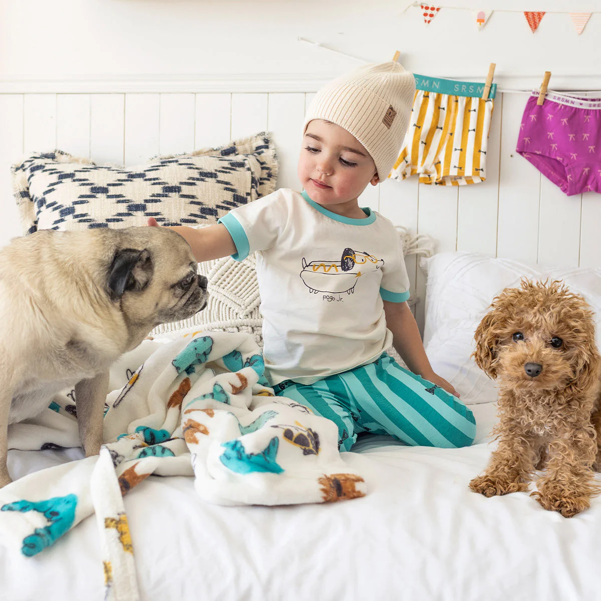 Pyjama deux pièces crème et turquoise avec illustration, bébé - Image 3