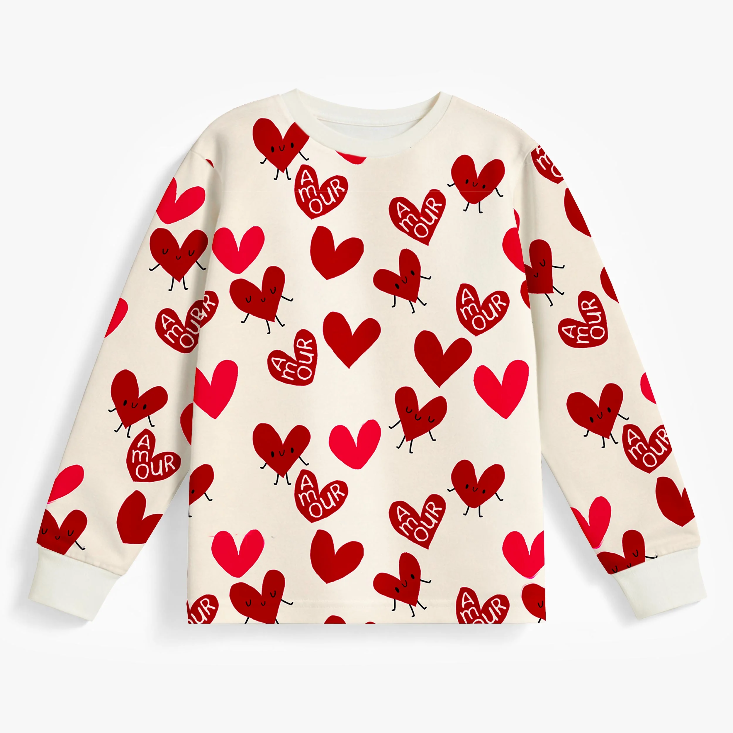 Pyjama deux pièces crème à motifs de cœurs, enfant - Image 4