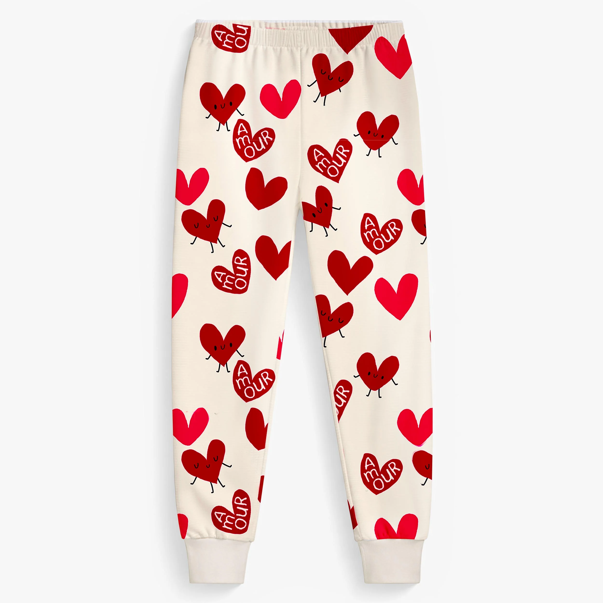 Pyjama deux pièces crème à motifs de cœurs, enfant - Image 5