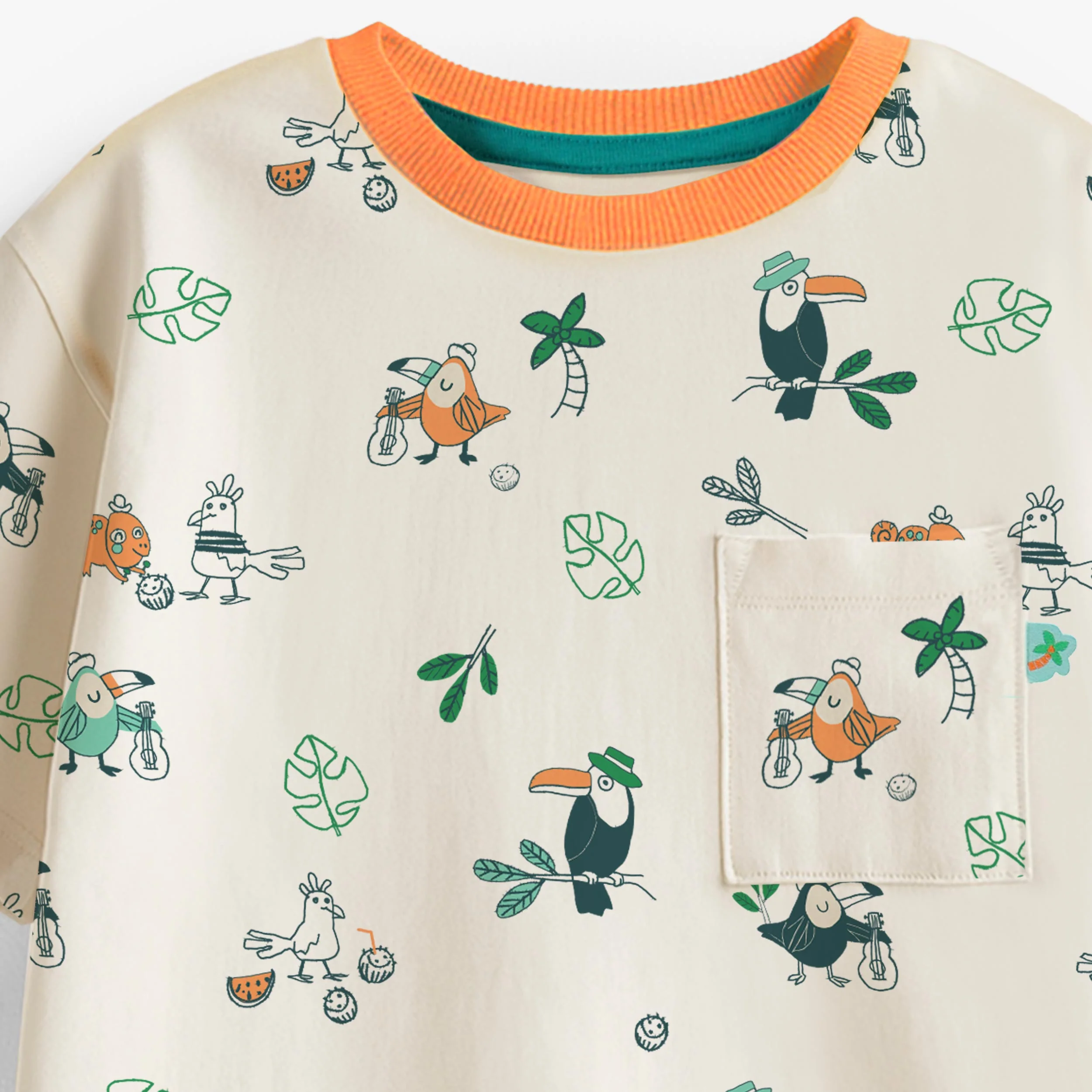 T-shirt beige à motifs d’oiseaux tropicaux, enfant - Image 6