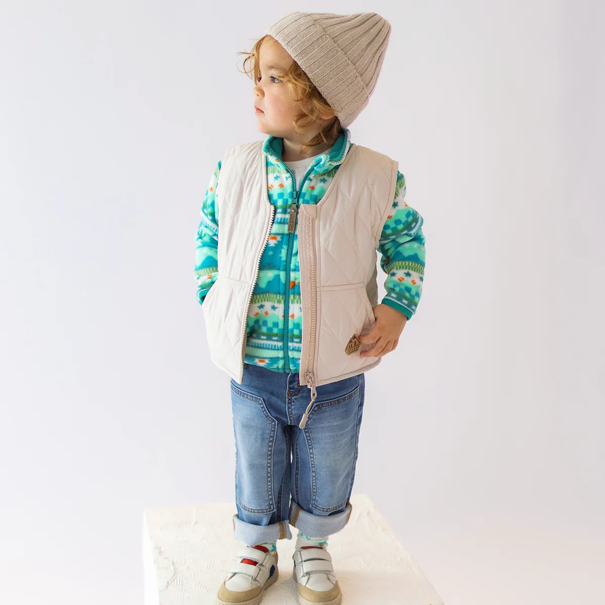 Veste en polar turquoise à motifs, bébé - Image 3